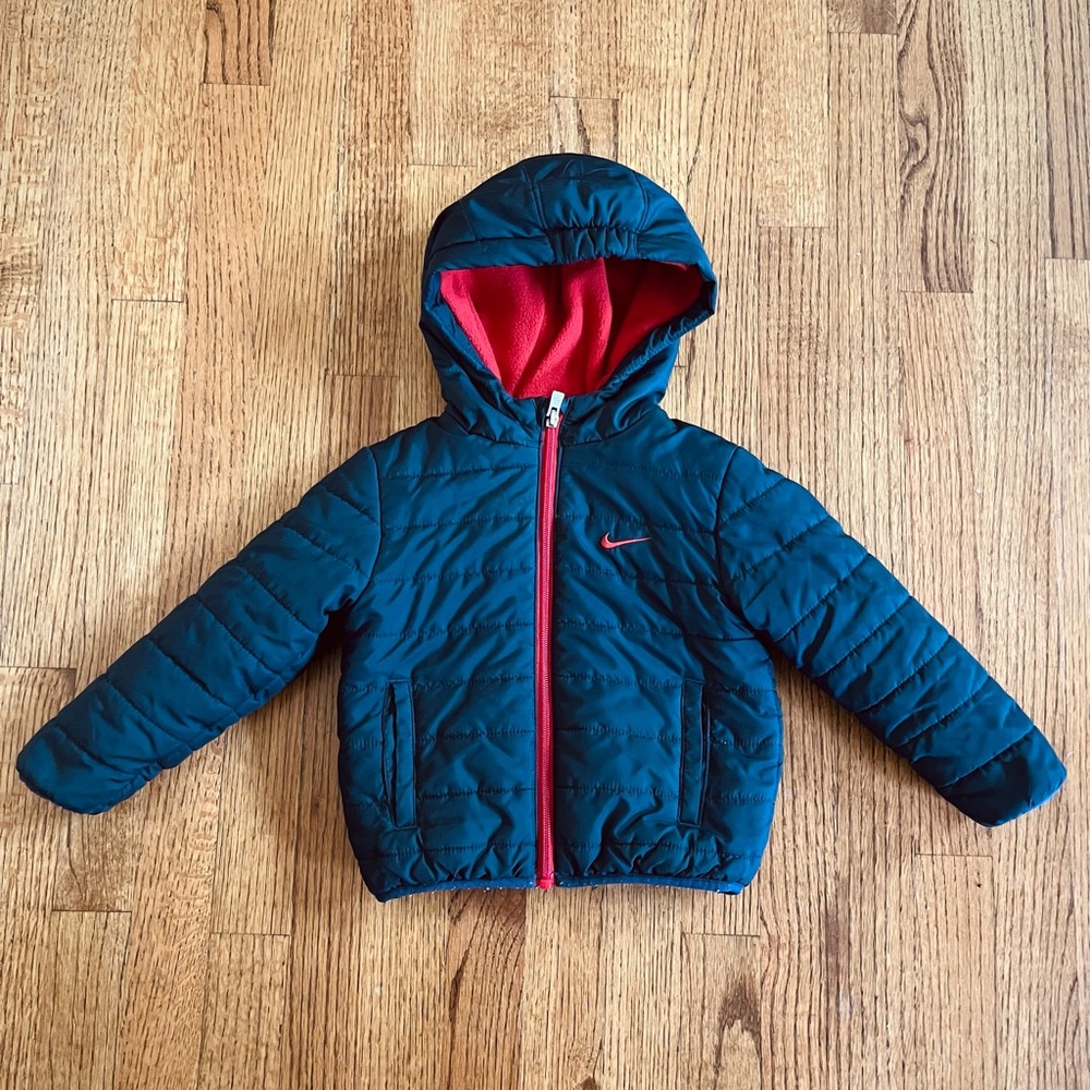 Nike Navy and Red Hooded Puffy Jacket